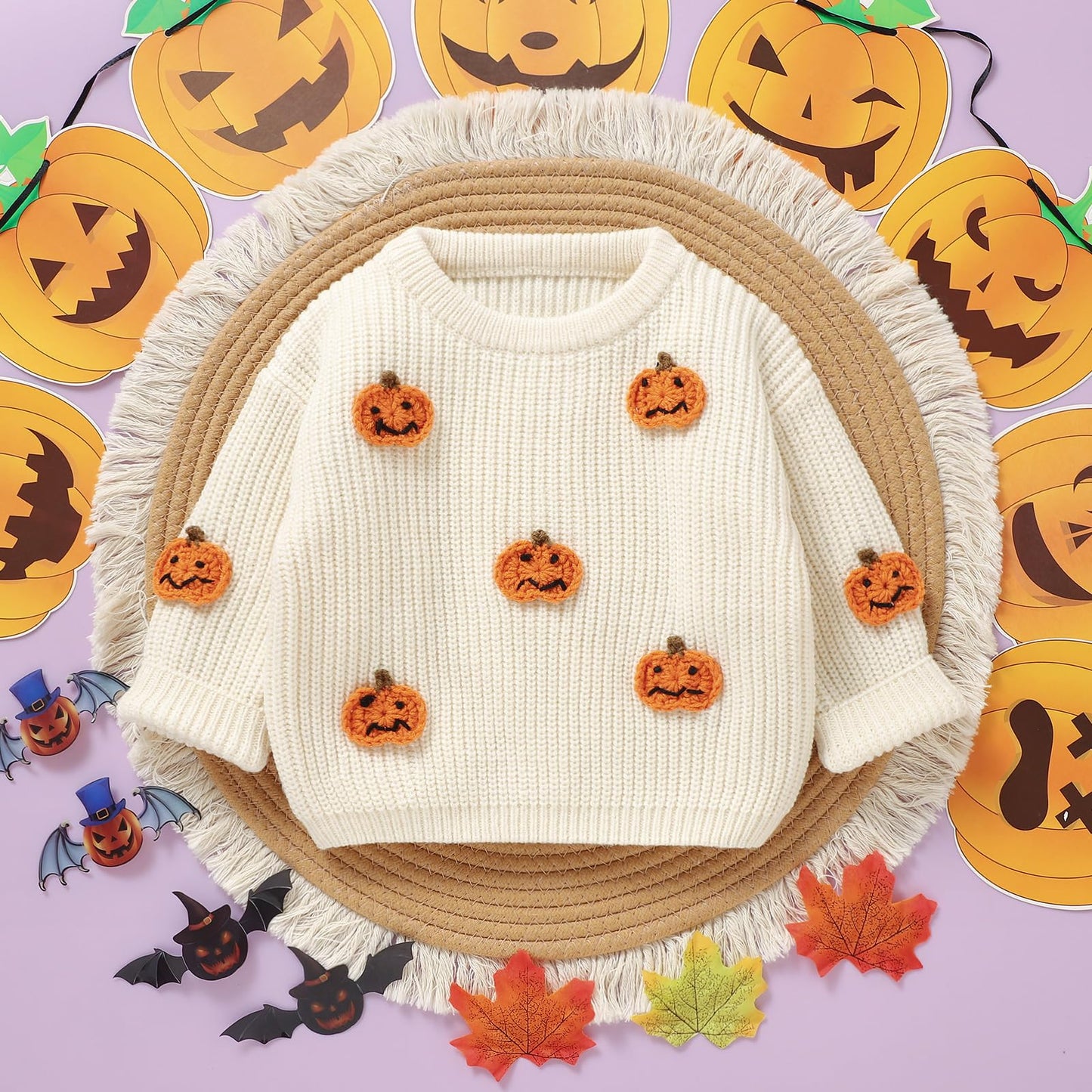 MAYUMMPY Toddler Baby Boy Girl Halloween Sweater Pumpkin Warm Pullover Sweatshirt Knitwear Knitted Fall Winter Clothes (Halloween White, 2-3 Years)