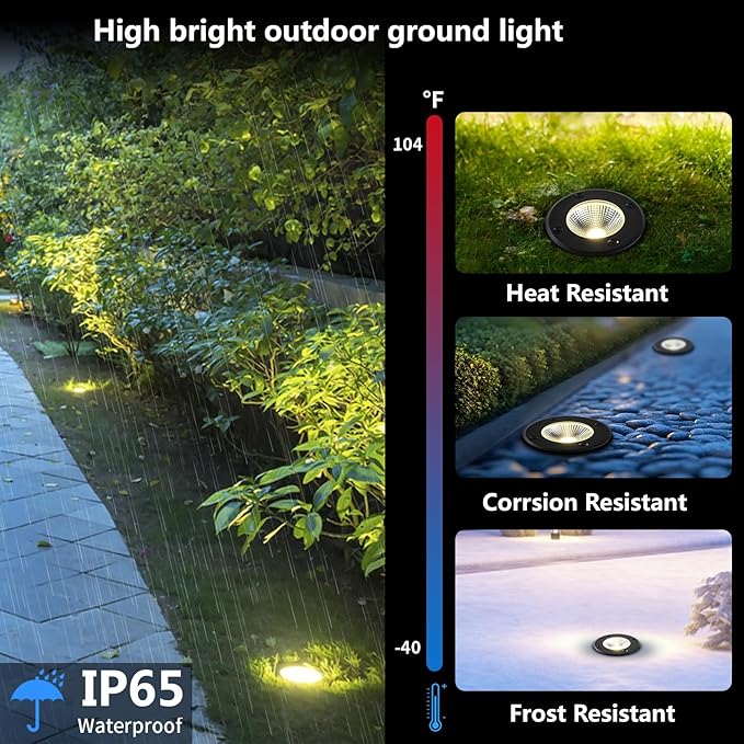 Outdoor In Ground Lights 110V 120V,IP65 Waterproof Well Light,7W 700lm,CCT Selectable LED Landscape Lighting Wired for Garden Yard,Pathway,Driveway,Deck,Pack of 8