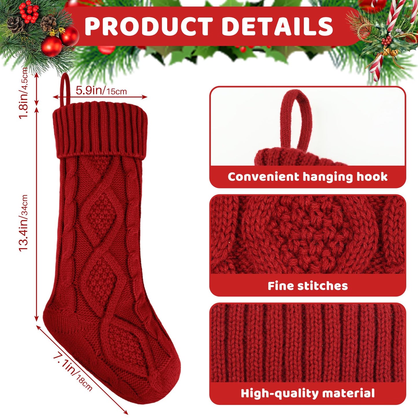 YOGINGO 2 Pack Christmas Stockings - Personalized Christmas Stockings, Large 18 Inches Christmas Stocking Hold All Surprises, Knitted Gift Stockings & Farmhouse Christmas Decor