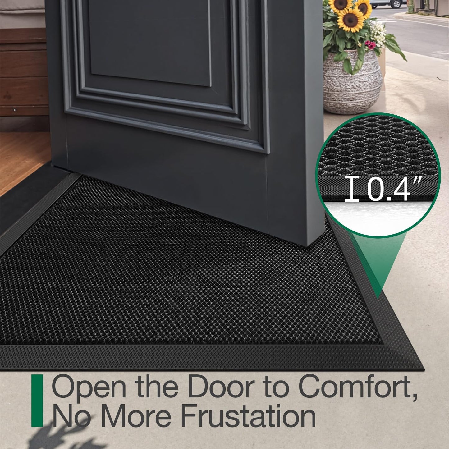 LUMI Front Door Mat for Outside Entrance 32''x47'', Heavy-Duty Dirt-Trapping Doormat with Durable Non-Slip Rubber Backing, Stain & Fade-Resistant Entry Mats, Black