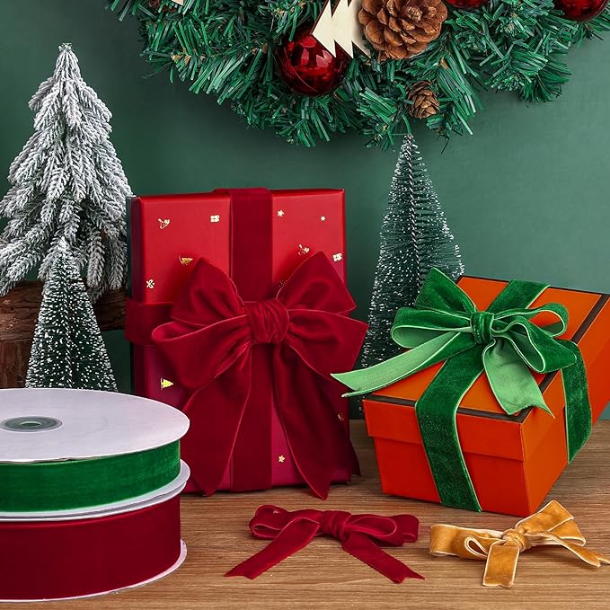Dark Green Velvet Ribbon 1" x 20Yd,Great for Gift Wrapping,Hair Bows Making, Wreaths,Wedding and Christmas Party Decoration(Dark Green 1")