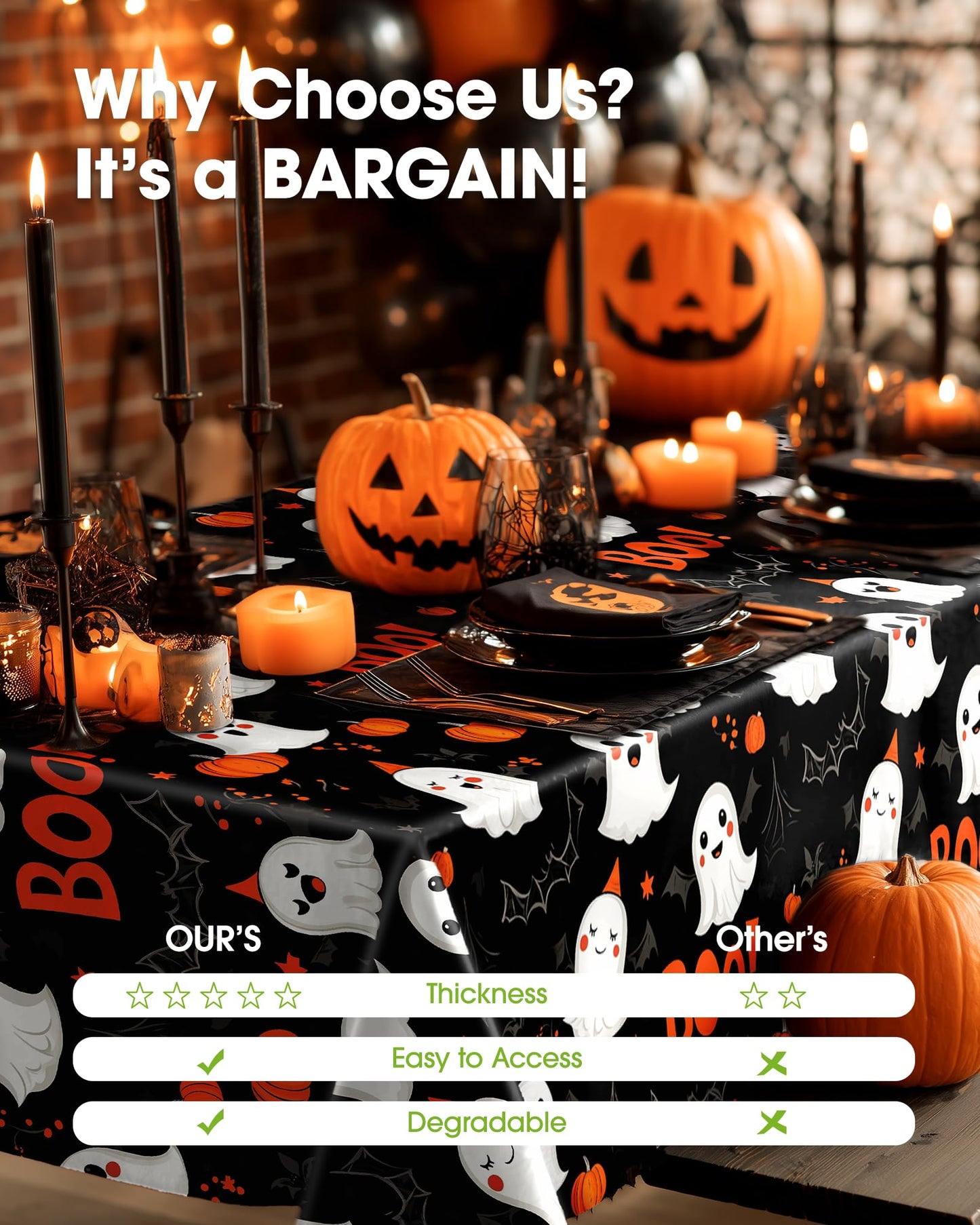 Pureegg Plastic Table Cloth Disposable 8 Pack, 54 x 108 Inch Table Cloths, Vampire Party Decorations, Halloween Tablecloths, Rectangle, Plastic Cover, Leakproof & Sturdy, Halloween Black