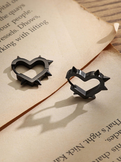 Sacina Huggie Hoop Black Spike Heart Earrings, Gothic Punk Grunge Emo Y2k Earrings, Goth Jewelry, Christmas Jewelry Gift For Women