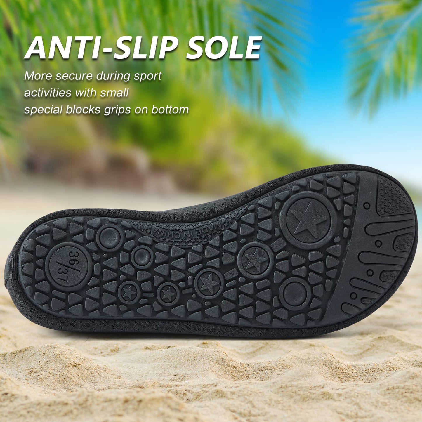 Water Shoes for Women Men Quick-Dry Aqua Socks Swim Beach Barefoot Yoga Exercise Wear Sport Accessories Pool Black-40/41, US 9-10 Women/7.5-8.5 Men
