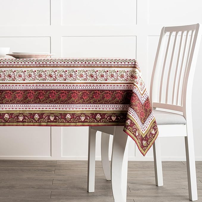 Maison d' Hermine Table Cloth Rectangle Table 100% Cotton 60 x 108 Inches Fall Tablecloth Reusable Everyday Use for Thanksgiving Christmas Decorations Dining Farmhouse Party (Reveillon Au Jardin)