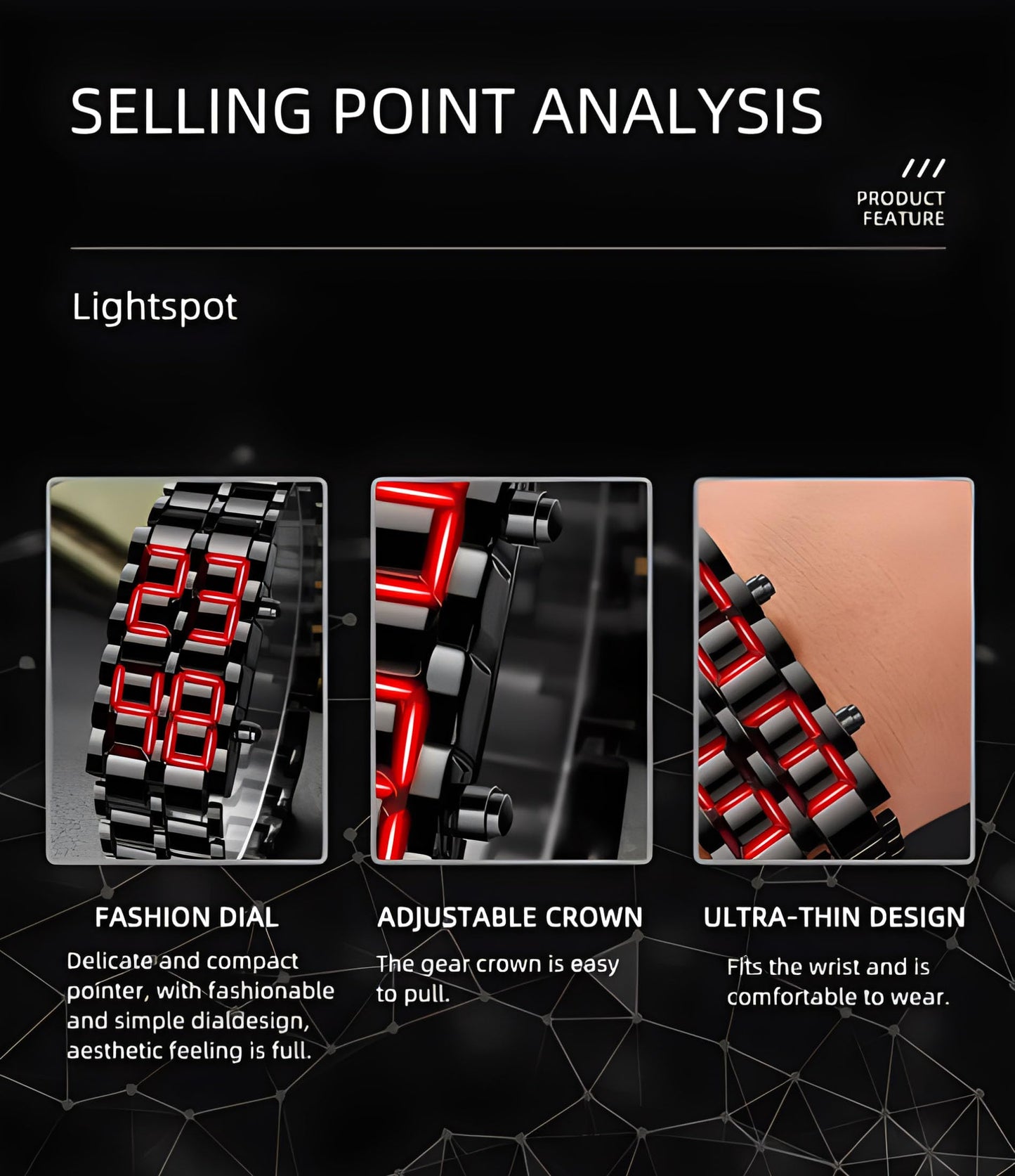 Fashion Full Metal Digital Lava Wrist Watch Men LED Display Watches Gifts for Male Female Sport Creative Watch (Black Red)