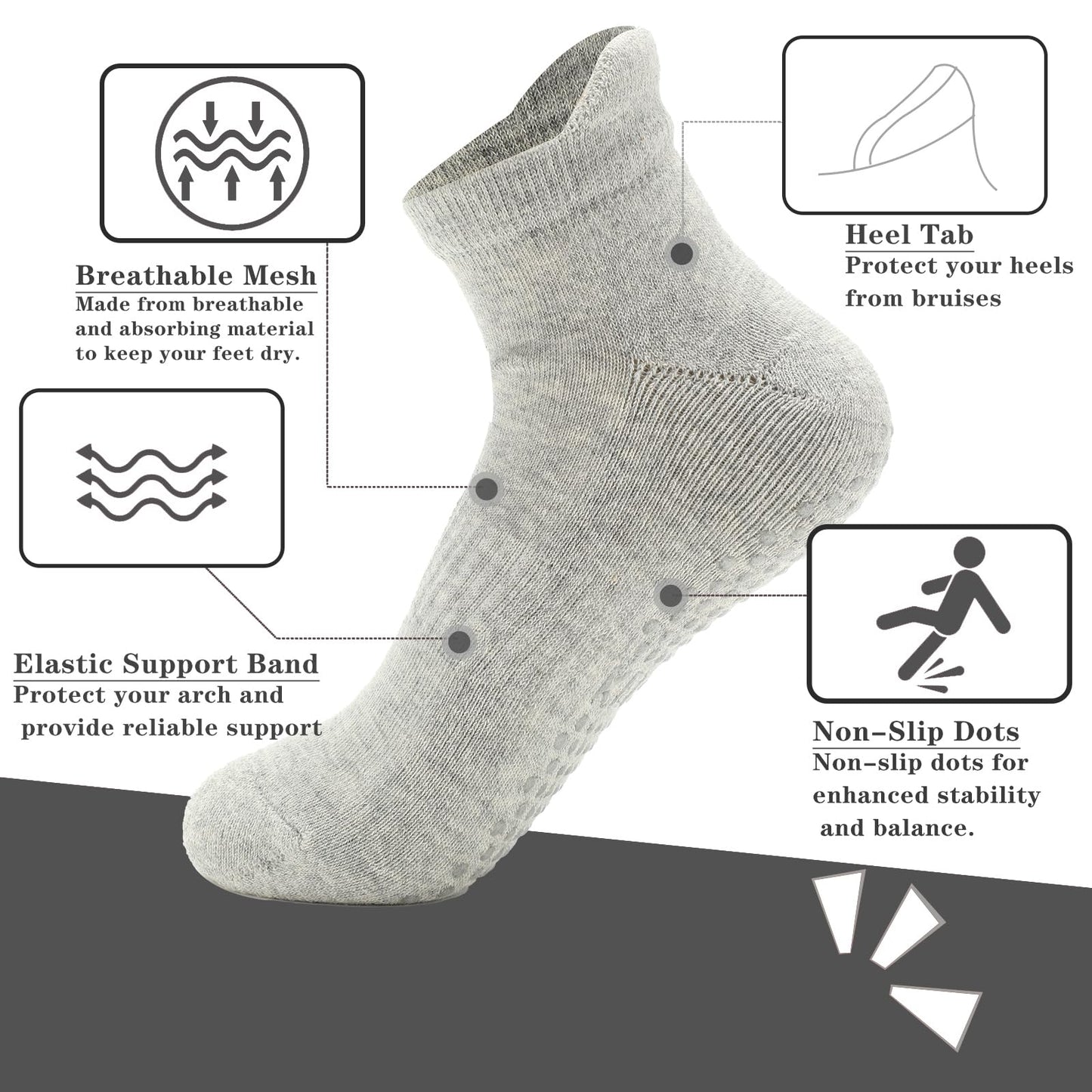 Grip Pilates Socks Non Slip Athletic Yoga Socks with Grips for Women Grippy socks for Hospital Workout Barre