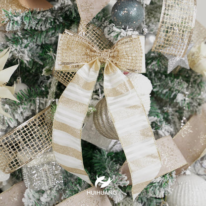 HUIHUANG Champagne Gold Christmas Ribbon Wired Champagne Glitter Christmas Tree Ribbons for X-mas Tree, Wreaths, Garlands, Home Decor, Wrapping (2.5" x 6 Rolls, 36 Yds Total)