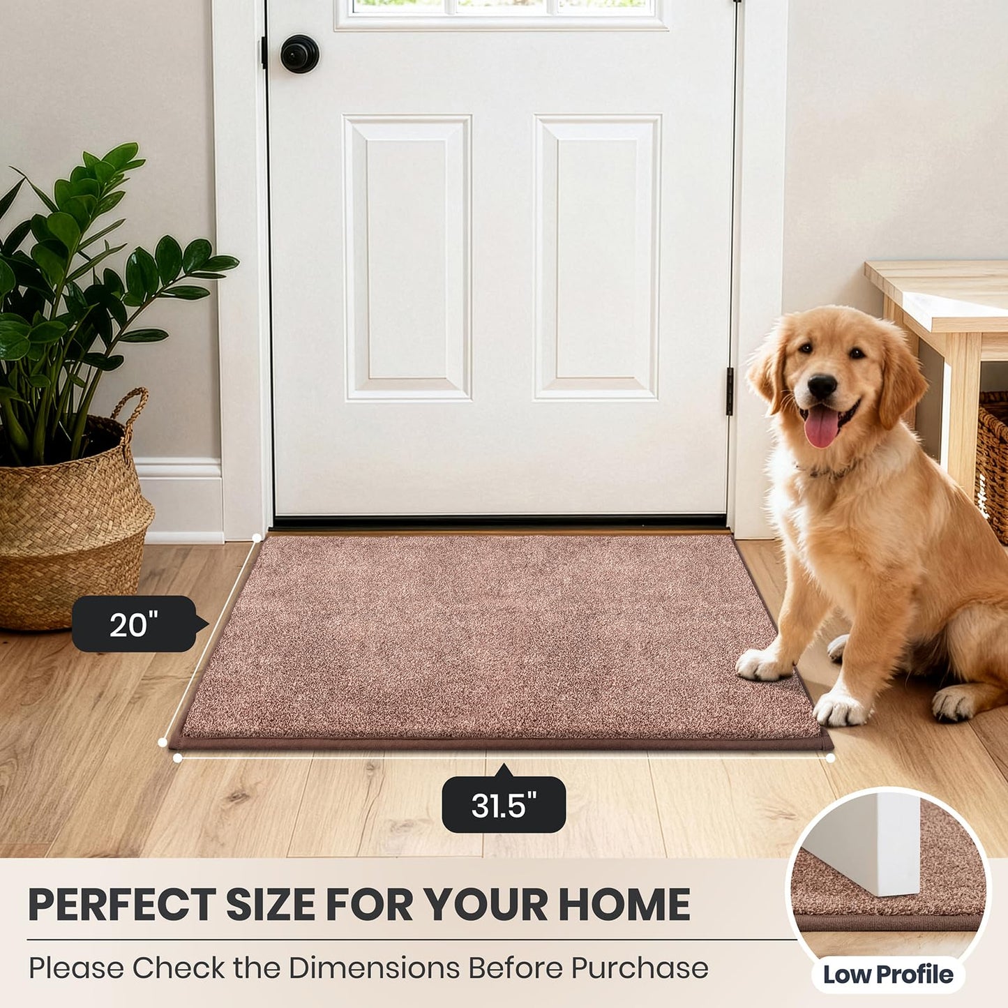 PURRUGS Dirt Trapping Door Mat 20" x 31.5", Non-Slip Machine Washable Entryway Rug, Dog Doormat, Indoor Front Door Mat, Super Absorbent Entry Rug for Muddy Shoes & Paws, Brown-Light Cream