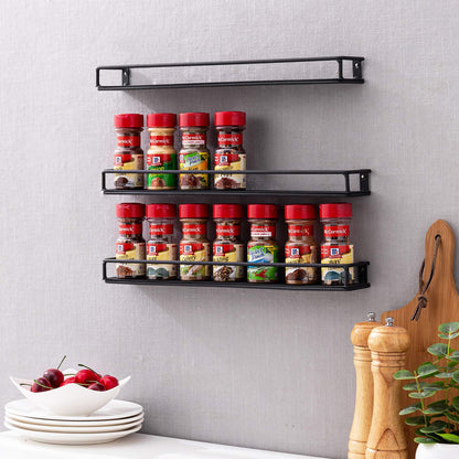 MyGift 16 Inch Wall Mounted Black Metal Nail Polish and Essential Oil Display Shelves, Kitchen Hanging Racks for Seasoning Shakers or Spice Jars, Set of 5