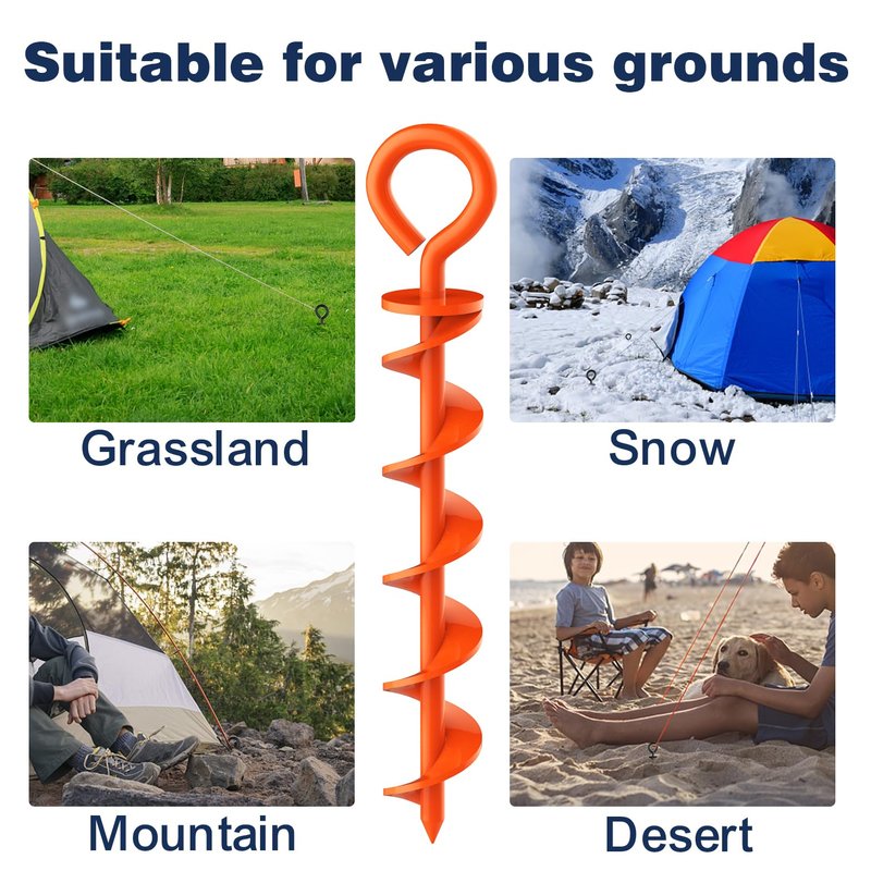 Eurmax USA 4 Pack Heavy Duty Ground Stakes,Industrial Grade Spiral Steel Screw-in Anchors with 4 Bonus Tie-Down Ropes,High Wind Stabilizing Kit for Trampolines,Dog Tie-Out,Canopy Tents,Sheds,Orange