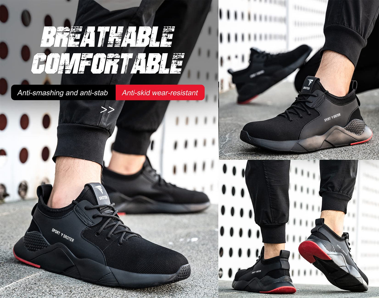 Black Safety Shoes Mens Safety Trainers Womens Steel Toe Cap Trainers Work Boots Lightweight Breathable Industrial Sneakers Black UK 9