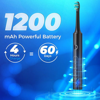 Electric Toothbrushes with 8 Replacement Brush Heads and 5 Brushing Modes,40,000vpm,Electric Toothbrush for Adults and Kids with 60 Days Battery Life,2 Minute Smart Time(Black)