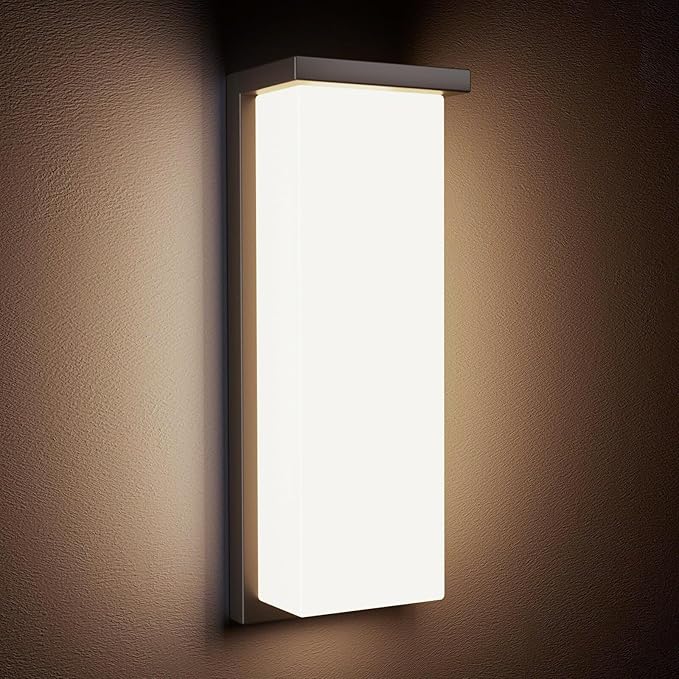 Modern Black Outdoor Wall Light Fixtures, 18/20/22W Porch Lights, IP65 Waterproof, 3-Color Temp Adjustable, Dawn to Dusk Exterior Sconces for House, Front Door, Rectangular Wall Mount