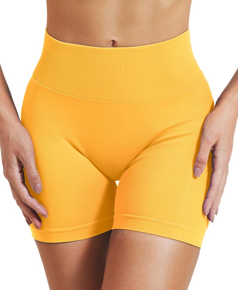 VOYJOY Women Workout Impact Shorts 2.5"/ 3.6"/ 4.5"/ 6" Scrunch Butt Lifting Gym Seamless Booty Biker Shorts Cream Yellow