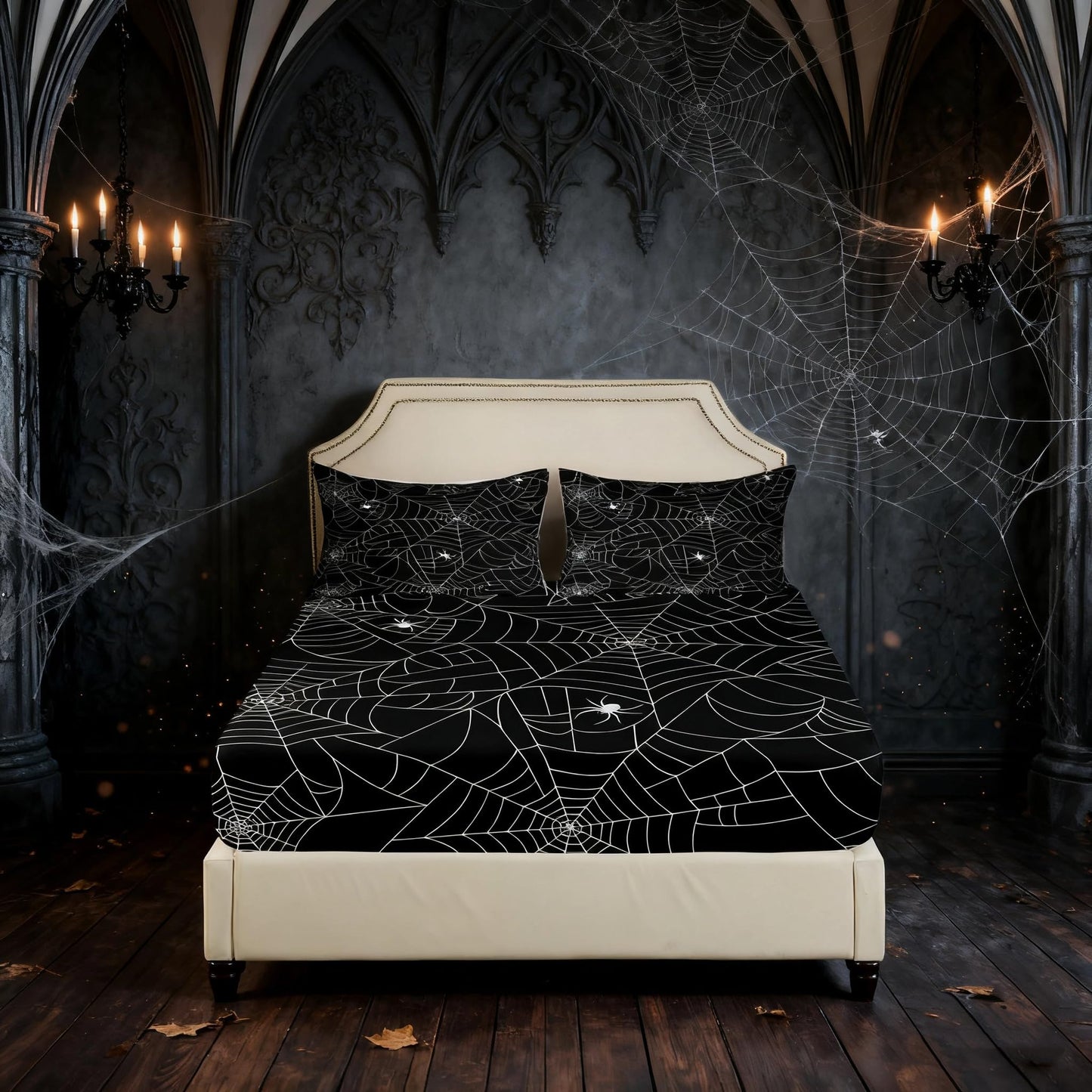 Boys Spider Web Sheet Set for Kids Children Halloween Themed Bed Sheet Set Full Girls Decorative Scary Spider Pattern Sheets Soft Bed Set Black White,Flat Sheet+ Fitted Sheet + 2 Pillow Case