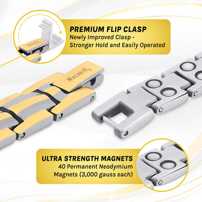 MagnetRX® Women's Ultra Strength Magnetic Bracelet - Effective Titanium Magnetic Bracelets for Women - Adjustable Bracelet Length with Sizing Tool for Perfect Fit (Silver & Gold)