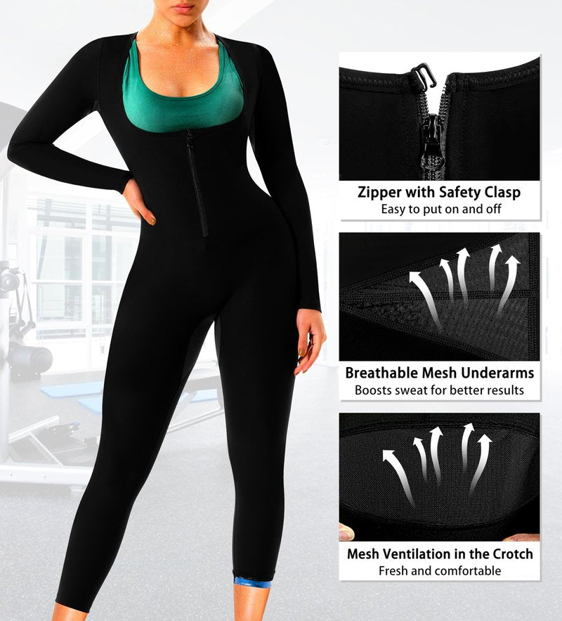 LMCOB Full Body Sauna Suit for Women Waist Trainer Sweat Jumpsuit Waist Trainers Workout Sauna Suits Women(LYBH70023-01-XL)