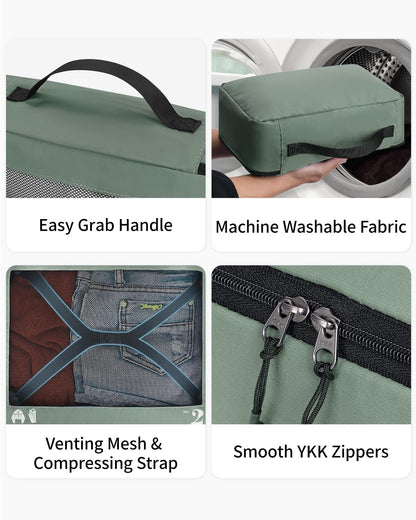 ECOHUB 7 Set Packing Cubes Tear-Resistant Luggage Packing Organizers with Number Icon for Travel Accessories Luggage Suitcase Machine Washable Packing Cubes (Green)