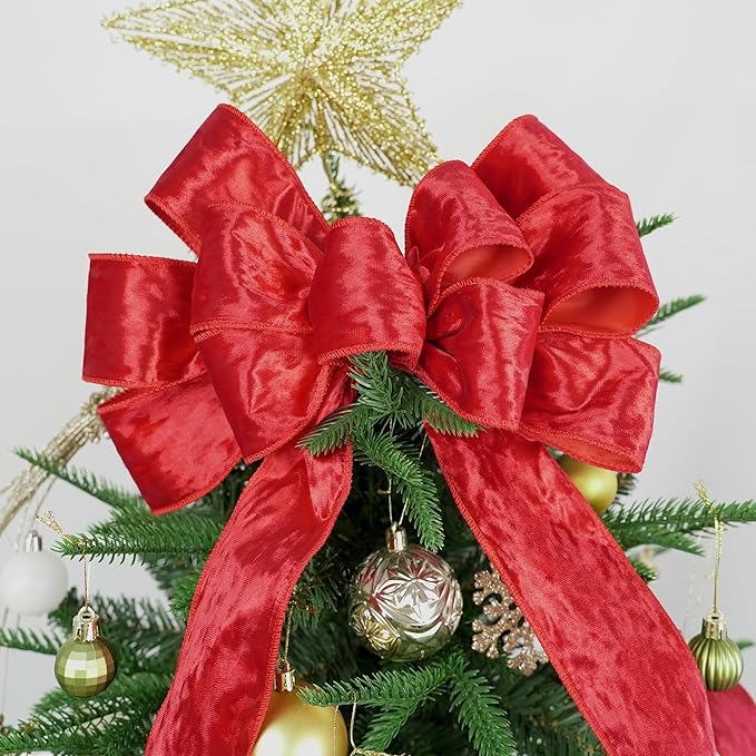 MEEDEE Red Velvet Wired Ribbon 2-1/2 inch Crushed Red Velvet Christmas Ribbon 10 Yards for Christmas Tree, Wreaths, Crafts Bow, Garlands, Gift Wrapping, Seasonal Decorations