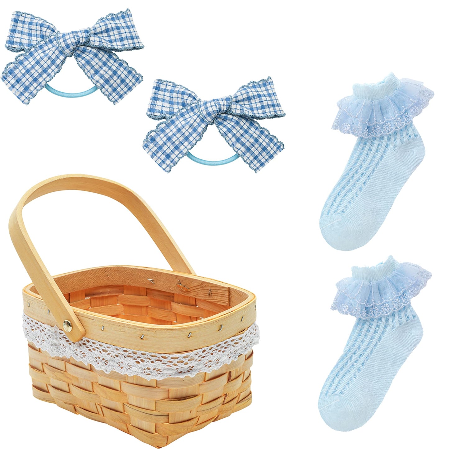 HMPRT Dorothy Costume for Girls,Kids Halloween Wizard Of Oz Book Storybook Character Costumes Dress Basket Blue Socks Hair Bows 6