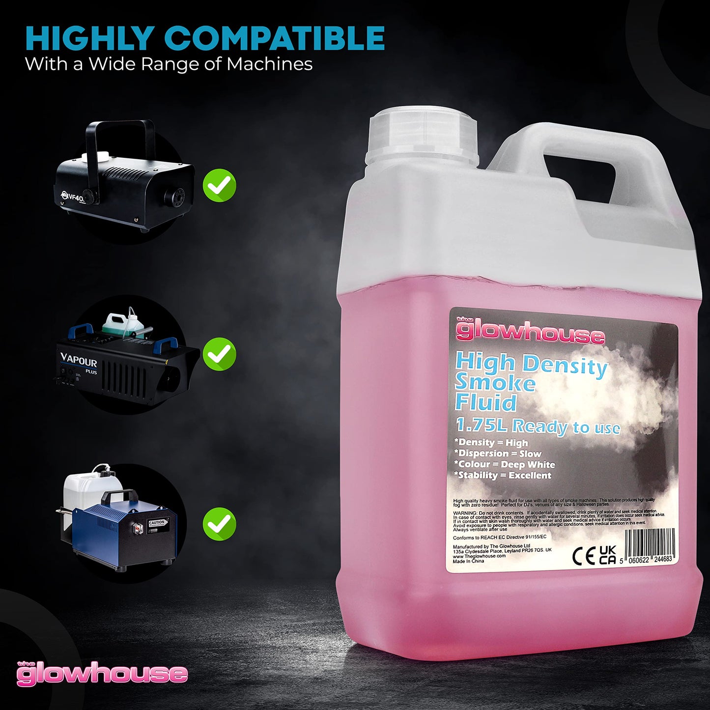The Glowhouse Fog Machine Liquid, Super High Density Fog Juice for Fog Machine, Universal 59fl.oz Smoke Juice, Haze and Mist Effect, Fog Fluid for Party Atmosphere