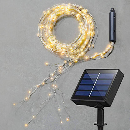 Soltuus Solar Powered Fairy Lights, 180 LEDs Multi Strand String Lights for Watering Can Outdoor, Waterproof Solar Waterfall Lights, Warm White Firefly Bunch Lights