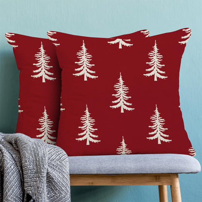 CXMEIFLY Christmas Pillow Covers 18x18 Inch Set of 2 Red Cream Christmas Tree Decor Throw Pillows Winter Xmas Holiday Outdoor Cushion Cases for Couch Bed Decorations