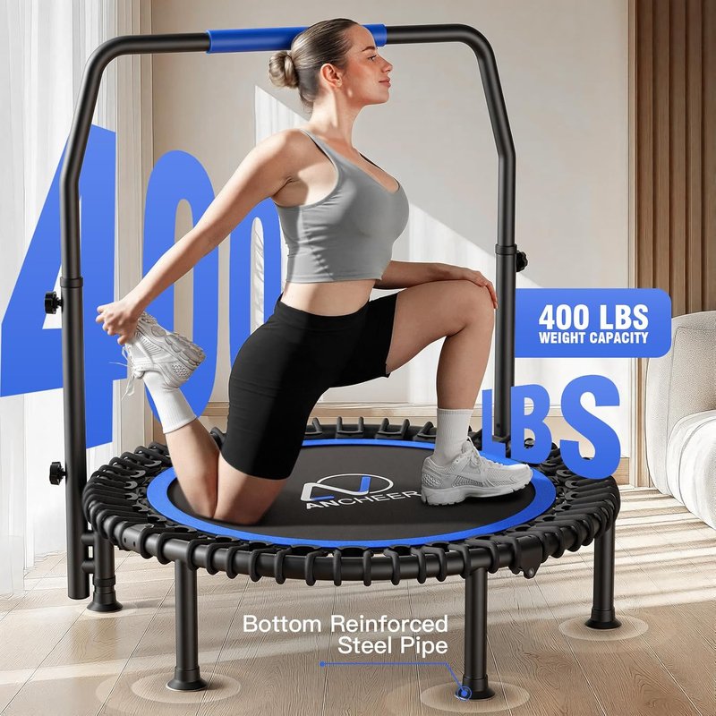 40" Mini Rebounder Trampoline for Adults & Kids - Adjustable Foam Handle, 400LBS Capacity | Indoor/Outdoor Fitness