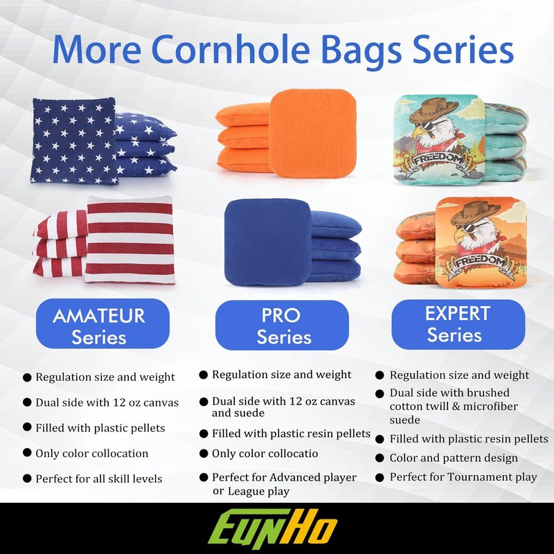 EunHo Regulation Cornhole Bags Set of 8 - Dual Sided Slick and Stick Cornhole Bean Bag for Tossing Game Professional All Weather Pro Corn Hole Bags with Tote Bag (Blue/Orange)