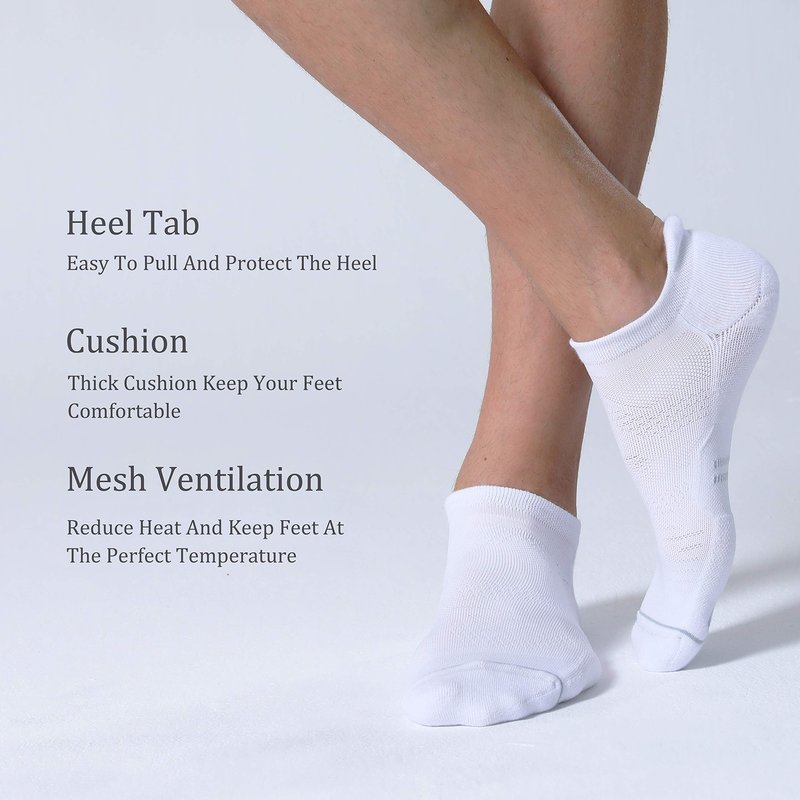 CelerSport 6 Pack Running Ankle Socks for Men and Women with Cushion, Low Cut No Show Athletic Socks, White, Shoe Size: 9-12
