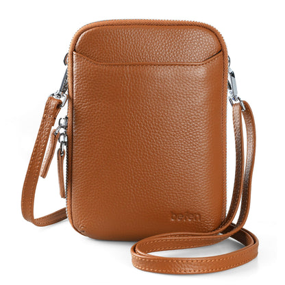 befen Genuine Leather Brown Small Crossbody Bag Wallet Purse RFID Purses for Women Crossbody Anti Theft - Cognac Brown