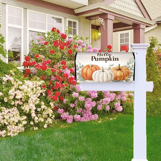 Festive Magnetic Mailbox Cover Pumpkin Thanksgiving Fall Outdoor Mailbox Protector Holiday Seasonal Decorative Garden Yard Home Standard Size 21 x 18 Inch
