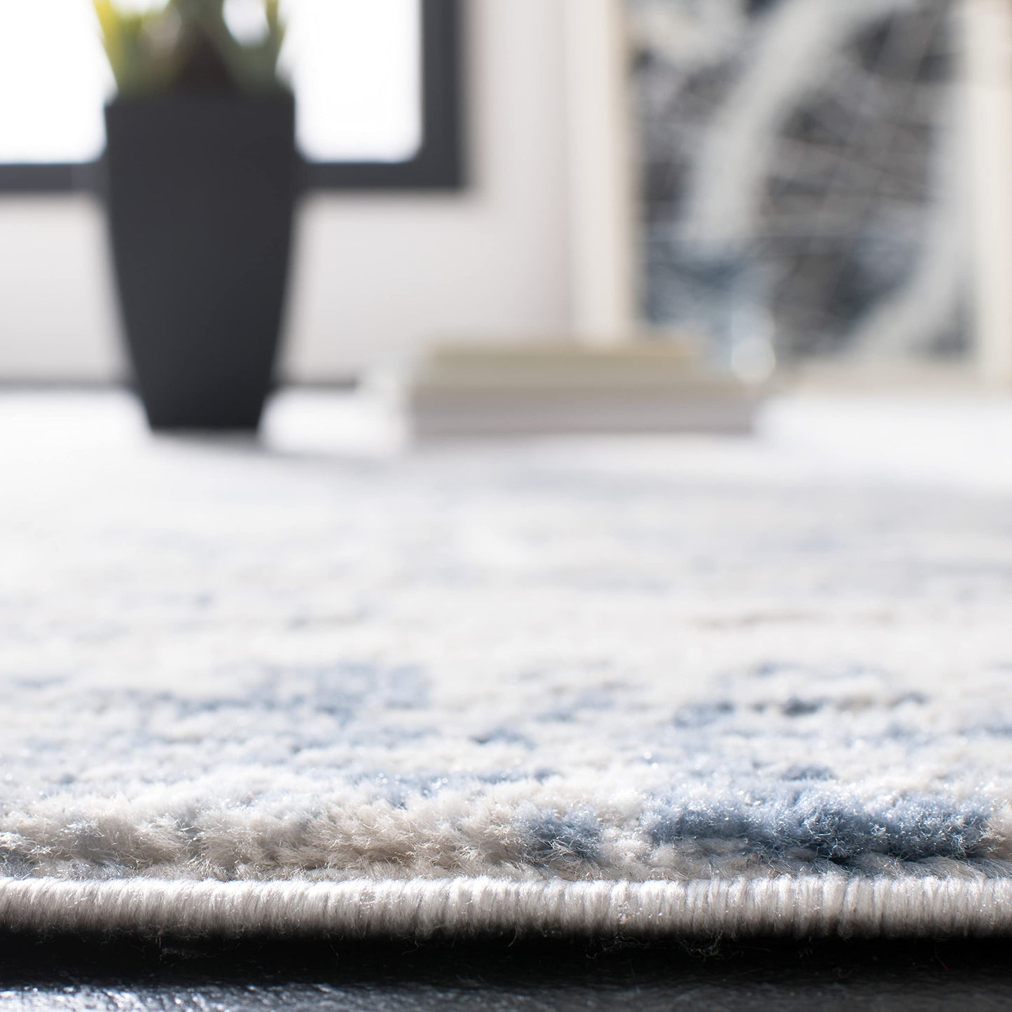 SAFAVIEH Amelia Collection Area Rug - 9' Square, Ivory & Blue, Modern Abstract Design, Non-Shedding & Easy Care, Ideal for High Traffic Areas in Living Room, Bedroom (ALA700A)