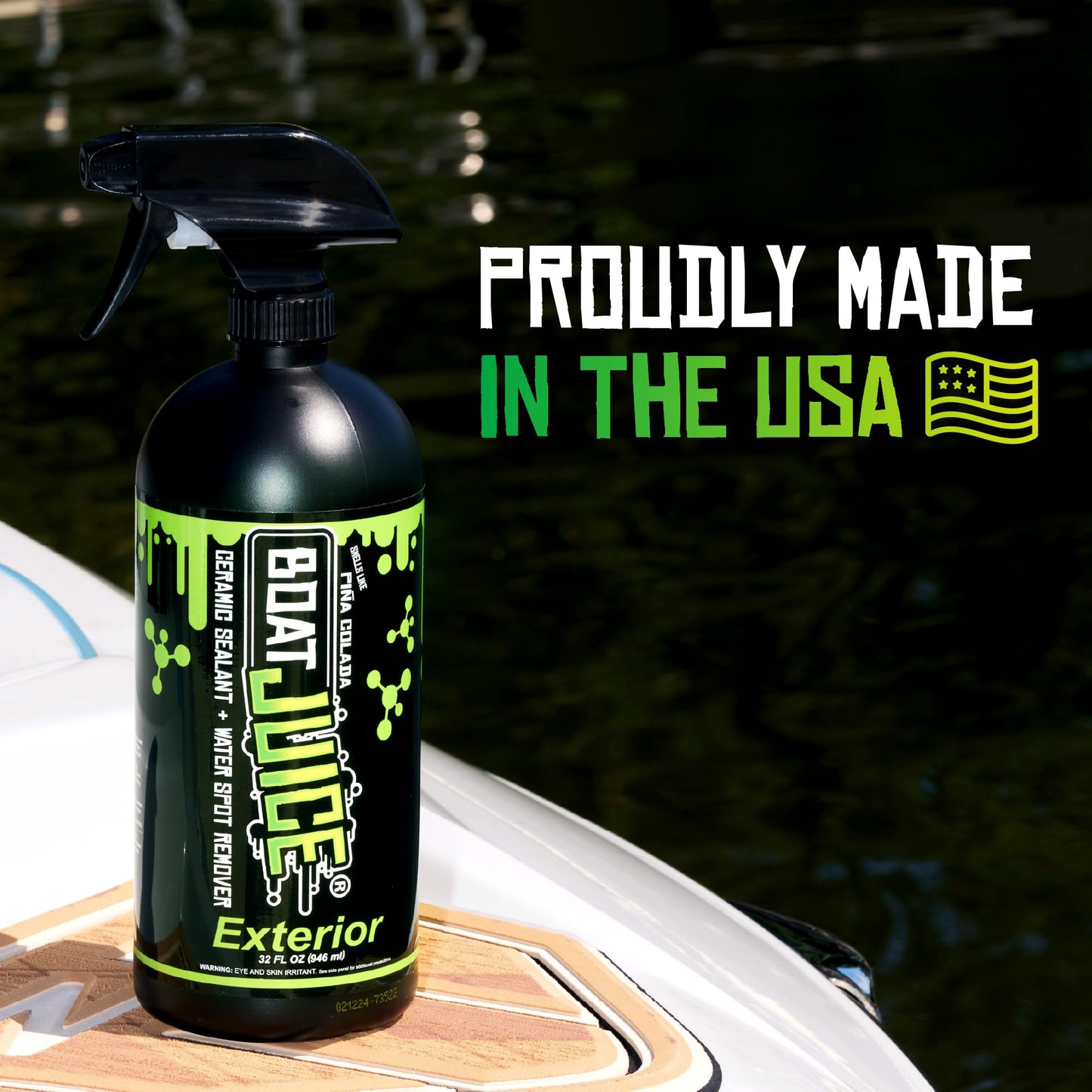Boat Juice 2in1 Exterior Boat Cleaner & Protectant Spray | Water Spot Remover with SiO2 Ceramic Sealant | Pina Colada Scent | Marine Detailing & Boat Cleaning Supplies | Made in USA (32oz)