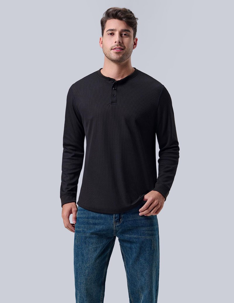 3 Pack Mens Waffle Henley Thermal Long Sleeve Shirts, Casual Fitted Fall Shirts for Men (Set 6, X-Large)