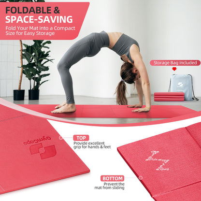 GymCope Foldable Yoga Mat for Travel, 68"x24" Folding Travel Gym Mat for Women Yoga Studio, Packable and Portable Pilates Mat with Storage Bag Easy to Carry, Lightweight Travel Workout Mat, 2mm/4mm