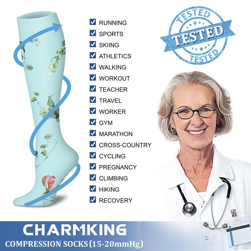 CHARMKING Compression Socks for Women & Men (8 Pairs) 15-20 mmHg Graduated Copper Support Calf Socks are Best for Pregnant, Nurses - Boost Performance, Circulation, Knee High Wide Calf(S/M, Multi 63)