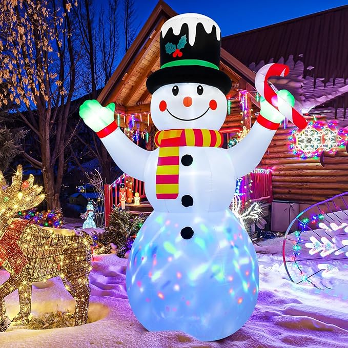 FRAMICS 7 FT Christmas Inflatable Outdoor Decoration,Snowman Christmas Inflatable Blow Up Christmas Decorations Outdoor with Built-in Colorful Rotating LEDs for Holiday Indoor Outdoor Garden