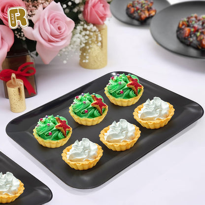 3 Pack Black Plastic Serving Tray for Party - Black Serving Tray 8 by 11 Inch - Dessert Trays for Food - Party Serving Trays for Entertaining
