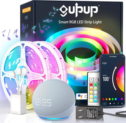 GUPUP Smart WiFi LED Strip Lights 50ft, Compatible with Alexa & Google Assistant, Color Changing, Music Sync, Voice Control, App & Remote Controlled Indoor Lighting for Bedroom, Party, Home