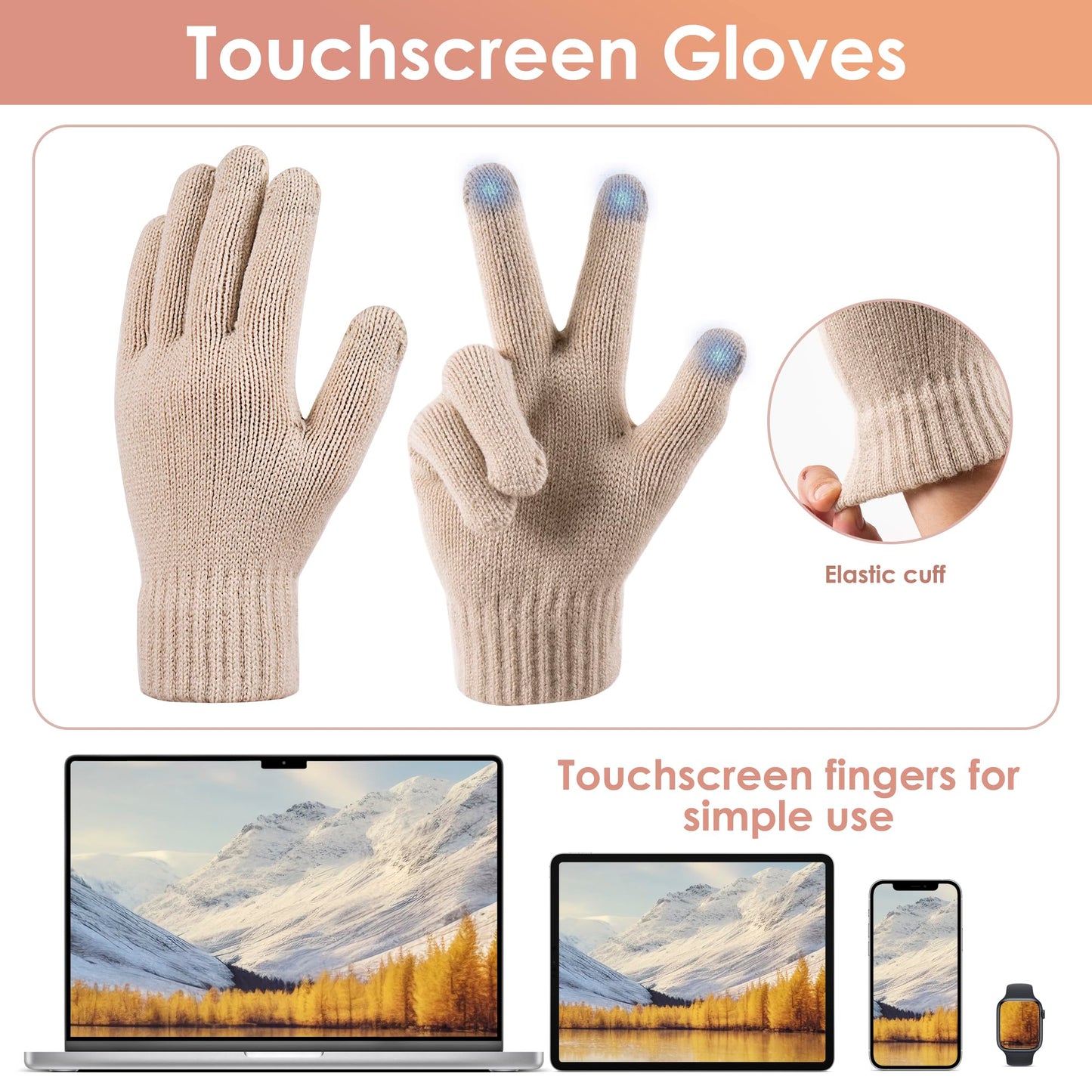 Winter Beanie Hat Gloves Set for Women Fleece Lined PomPom Hat Touchscreen Gloves