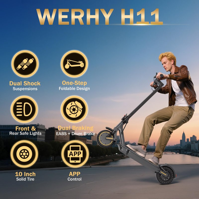 WERHY 10 Inches Electric Scooter, 500W Powerful Motor & 22 MPH Top Speed, 22-28Miles Long Range, Folding E Scooter with Dual Braking for Adults