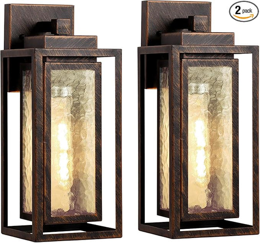 Water Ripple Exterior Porch Light Fixture, 2 Pack Outdoor Wall Lantern Black Gold, Wall Mount Lamp, Waterproof Exterior Lighting Fixtures, Outside Garage Sconce Lighting, for Doorway Outdoor Indoor