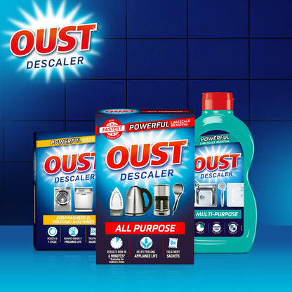 Oust Powerful All Purpose Descaler, New Formula, Limescale Remover – Ideal for Kettles, Coffee Machines, Irons and Shower Heads, 3 Sachets x 6 (18 Sachets Total)