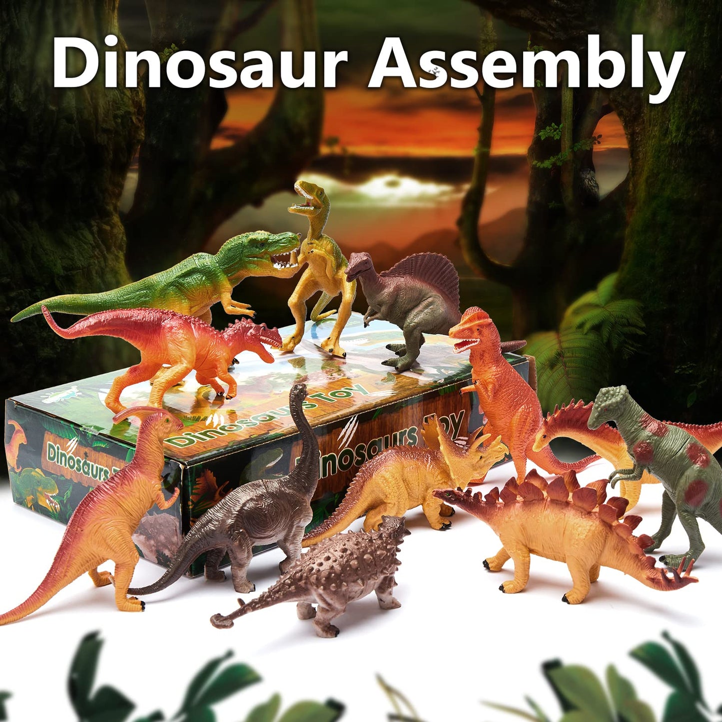 HERSITY Dinosaur Toys for Boys Age 3, 12 PCS Large Realistic Dinosaur Figure Set, 6-7 inch T-rex Triceratops Playset Animal Interactive Toys Gifts for Kids 4 5 6 7 Years Old