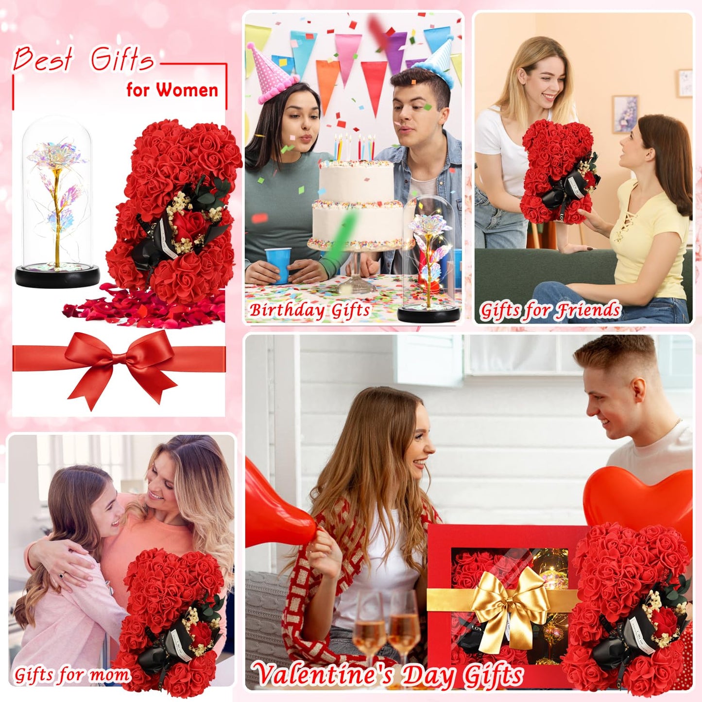 Valentines Day Gifts for Her Rose Bear for Women, Artificial Rose Teddy Bear Birthday Bouquet, Mother's Day Rose Gift, Perfect for Wife, Mom, Grandma (Rose Red)