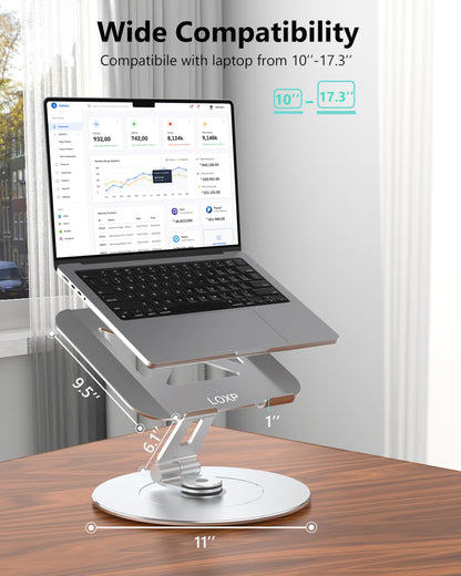 Adjustable Laptop Stand, Computer Stand with 360 Rotating Base, Ergonomic Laptop Riser Mount for Desk Foldable Protable Computer Desk Fits with MacBook Pro Air (10-16") - Black