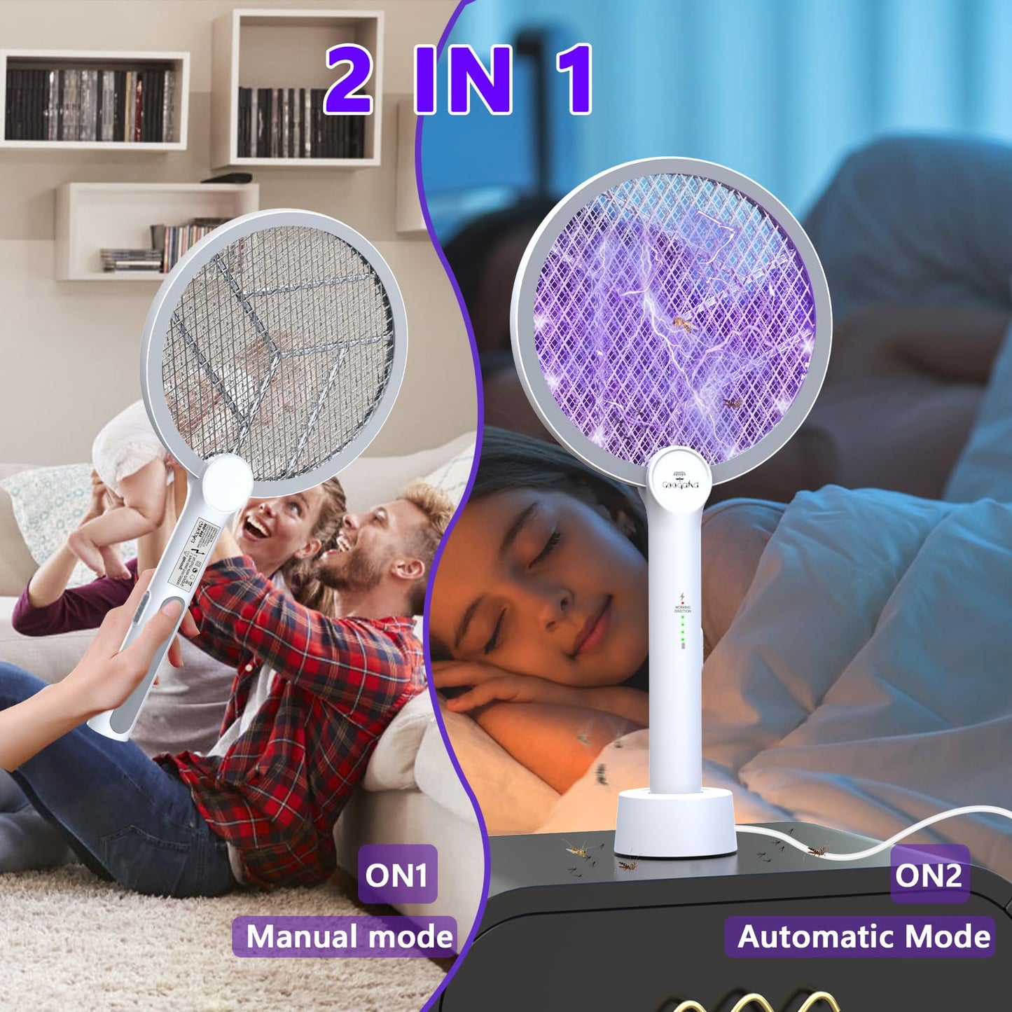 Gooqand Bug Zapper Racket, 2 in 1 Electric Fly Swatter with USB Rechargeable, 4000V Fly Zapper with 3 Layer Safety Mesh, Fly Racket for Indoor, Outdoor