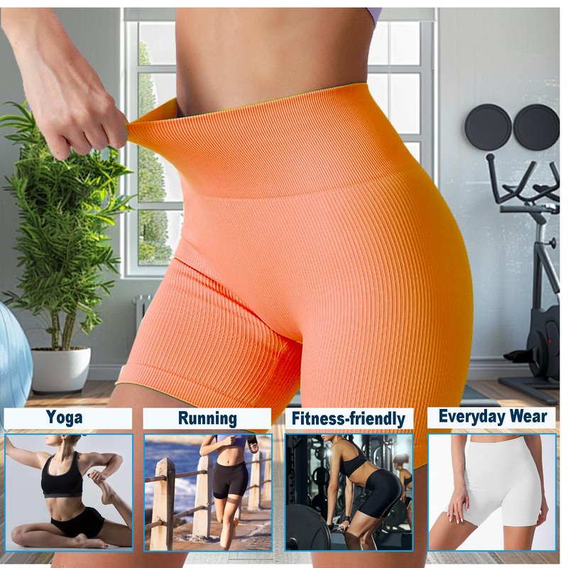 WXUP HOPS Women Athletic Shorts-High Waisted Butt Lifting Workout Pants-Seamless Scrunch Biker Shorts for Gym,Yoga,and Running(Orange M)